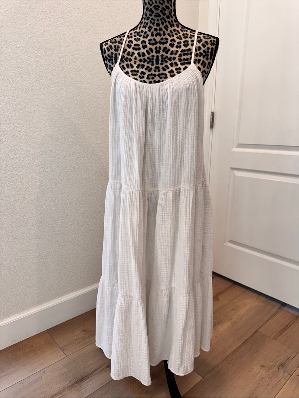 H&M White Tiered Gauze Midi Dress - Spaghetti Straps